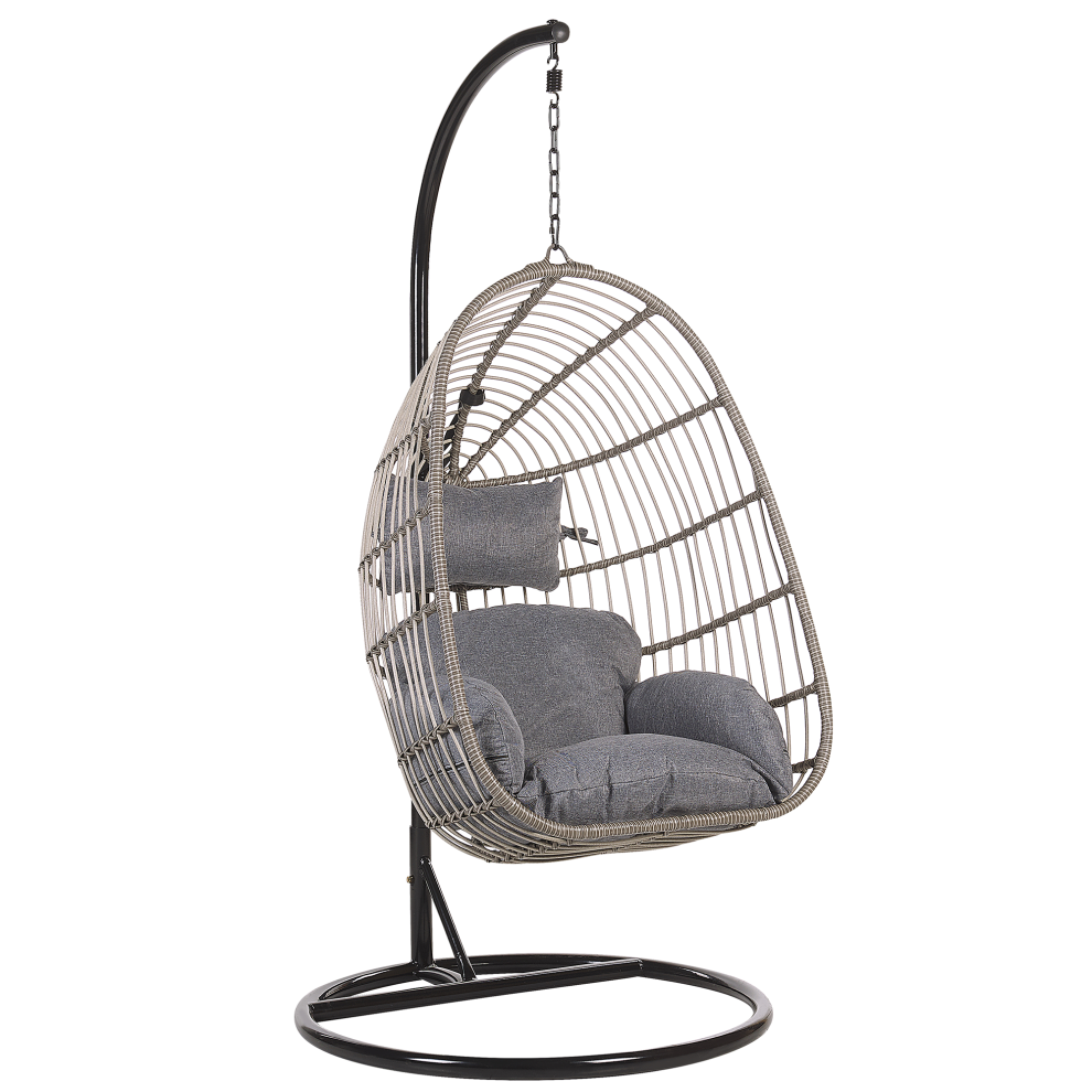 Beliani Hanging Chair With Stand Casoli Pe Rattan Grey