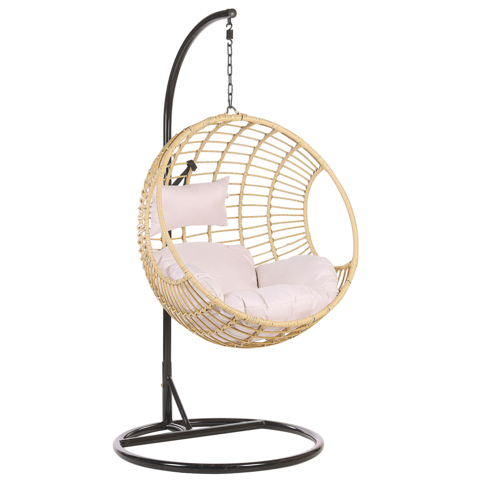 Beliani Hanging Chair With Stand Aspio Pe Rattan Natural
