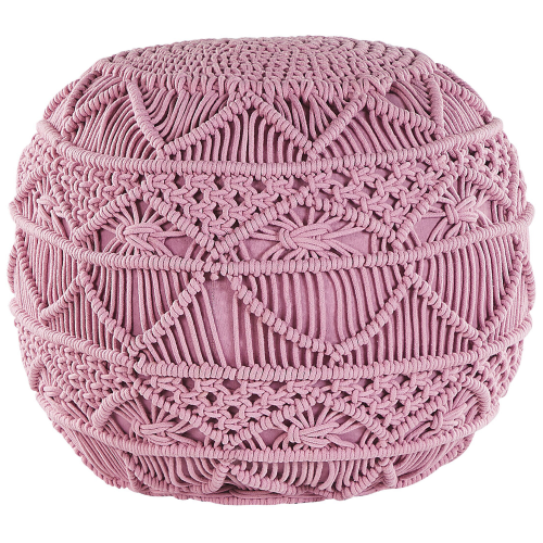 Beliani Pouffe Macramé KAYSERI Cotton Pink