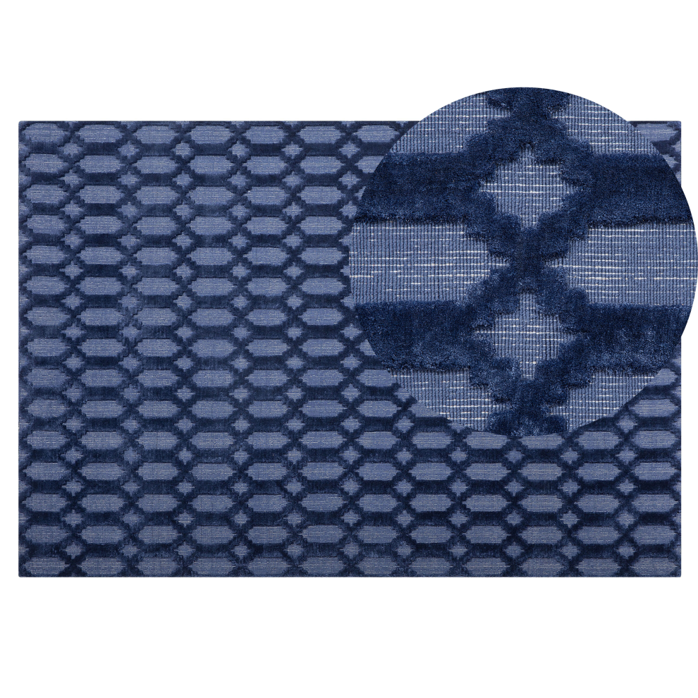 Beliani Rug Cizre Navy Blue 140 X 200 Cm Viscose