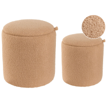 Set of 2 Storage Pouffes BEREA Boucle Light Brown