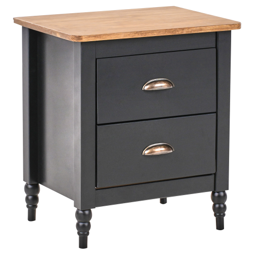 Beliani 2 Drawer Bedside Table SHILLINGTON Pine Wood Brown/ Black