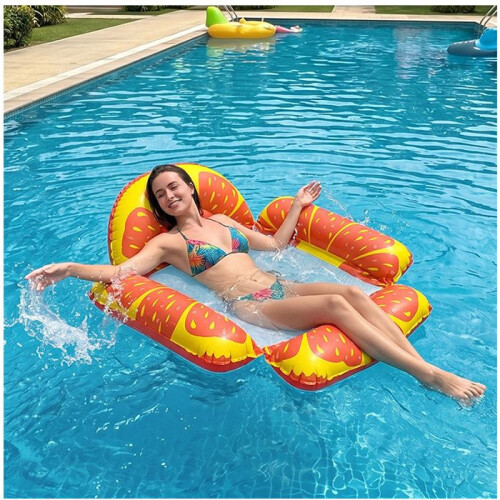 Orange pattern floating pool hammock, foldable inflatable mattress for beach and pool 1