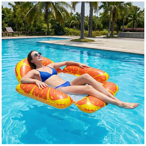 Orange pattern floating pool hammock, foldable inflatable mattress for beach and pool 2