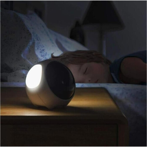 Rechargeable digital children's alarm clock with LED display, night light, and voice control; white 1