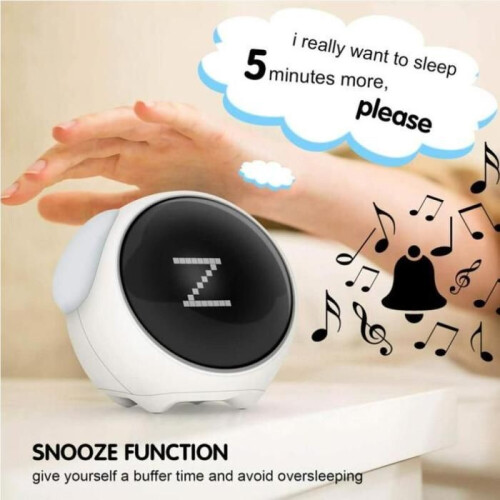 Rechargeable digital children's alarm clock with LED display, night light, and voice control; white 2