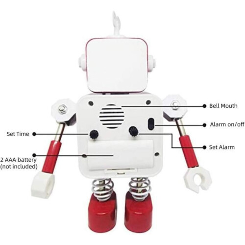 Red robot children's alarm clock, NONE, robot design, light-up eyes, children's clock 1