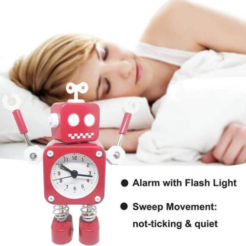 Red robot children's alarm clock, NONE, robot design, light-up eyes, children's clock 2