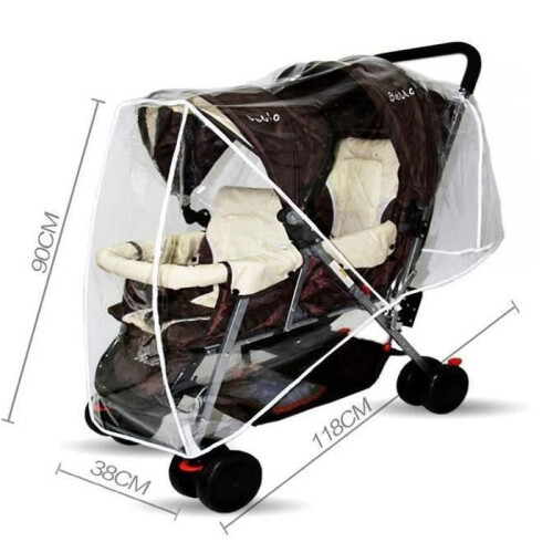 Universal Rain Cover for Double Strollers, Waterproof, Rain and Windproof, Transparent 2