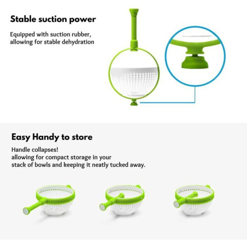 Multi-Purpose Folding Salad Spinner - Rotating Basket with Handle for Washing and Drying Vegetables, Compact Storage 1
