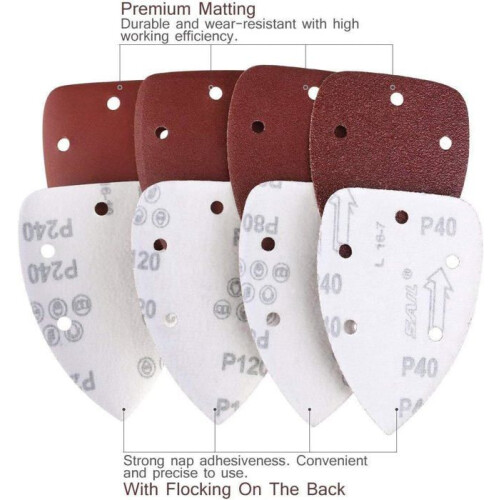 40 triangular abrasive sheets for 140mm sanders, 5-hole detail sandpaper, 1 pack 1