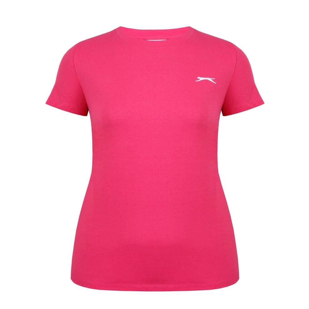 Slazenger (14 Uk, Bright ) Womens/Ladies Plain Crew Neck Fitted T-Shirt Pink