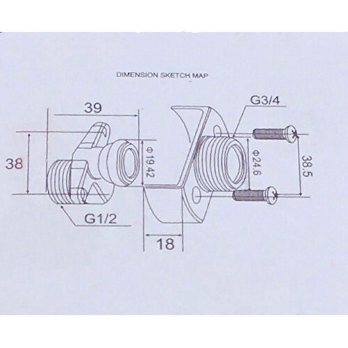 Cabezal de ducha de cobre para tubo de entrada angular con 2 tornillos de ajuste. 1