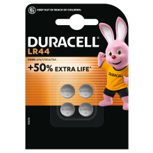 DURACELL LR44 (4 Pack) Specialty Alkaline Battery 1.5V (A76)– +50% EXTRA LIFE– For Thermometers, Flashlights, Watches, Security Systems & Medical