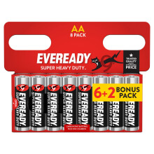 Eveready Super Heavy Duty AA Battery, 8 Pack