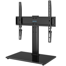 BONTEC Universal TV Stand for 24–60 Inch LCD LED OLED Plasma TVs, Height Adjustable Table Top Pedestal with Bracket, 8mm Tempered Glass Base, 45kg L