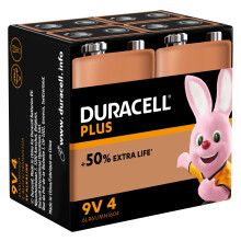 Duracell Plus 9V Batteries for smoke alarms Pack of 4