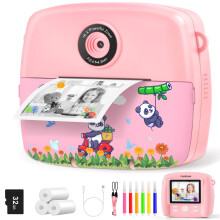 CNAPXAIA Kids Camera Instant Print, 2.4" Photo Instant Print Camera for Kids with 32GB Card & 3 Rolls Print Paper, Creative Gift Toy for Girls 3-12 Y
