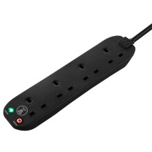Masterplug Four Socket Extension Lead, 2 Metre Cable, Surge Protection, Power and Surge LED Indicators, Unswitched, 4-Way Plug Extension Cable, Power