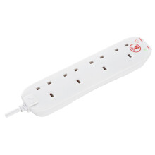 Masterplug Four Socket Extension Lead, 4 Metre Cable, Surge Protection, Power and Surge LED Indicators, Unswitched, 4-Way Plug Extension Cable, Power