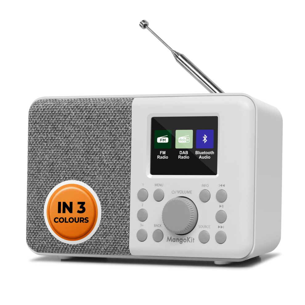 Mangokit Md3 Dab Radio Portable,Dab+ Digital Radio With Bluetooth,Fm Radio,Kitchen Dab Radio Mains And Battery, Color Display,40 Preset Stations,Alar 5005934072890