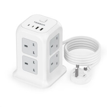 TESSAN Tower Black Extension Lead with USB C Slots