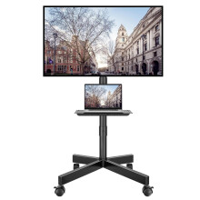 BONTEC Mobile TV Stand on Wheels, Rolling TV Cart with Media Shelf, TV Mount Stand with Tilt, 2-Level Height Adjustable Low-Profile Design for 23–60
