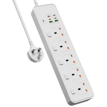 BOCHLION Extension Lead Surge Protection, 5 Way Plug Power Strip with 6 USB Slots, 3M White