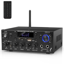 Romica Stereo Audio Amplifier, 2 Channel 500W Bluetooth 5.0 Home Theater Power Amplifier with FM, Echo, AUX, USB, SD, MIC Inputs, HiFi AMP for Passiv