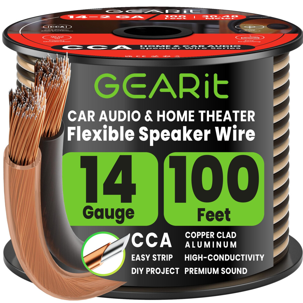 Gearit 14 Gauge 2 X 2.5Mm Speaker Wire Cca Cca Cable (30.4 Meters - Clear) Black 5000242194104
