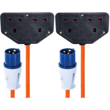 Status 16A Site Plug to 2 Way UK Socket, 20cm Adaptor Cable Perfect for Camping Caravan, Motorhome, Campervan, IP44, Weatherproof, 16APTUK2SCK1PK10 (