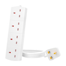 Extension Lead UK Pin Plug and Cable, 4 Gang Way Socket Outlets Power Strips (13 A) Surge Protection Plug with 1m Extension Cord for Multiple Applian