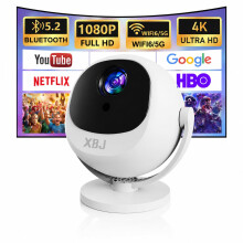 XBJ Mini Projector with WiFi 6 & Bluetooth 6.0, 1080P Full HD, 4K Supported Portable Projector, Auto Keystone Correction, 360 Rotatable Home Cinema