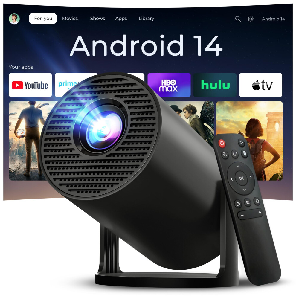 Mini Projector For Bedroom Portable With Wifi 6 And Bluetooth 5.4 Built-In Apps Android 14 Os,1080P 4K Support Auto Keystone Ceiling Projector 180 R 5003850005657