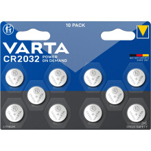 VARTA Batteries Electronics CR2032 Lithium button cell 3V battery 10-pack, Button cells in original blister pack of 1