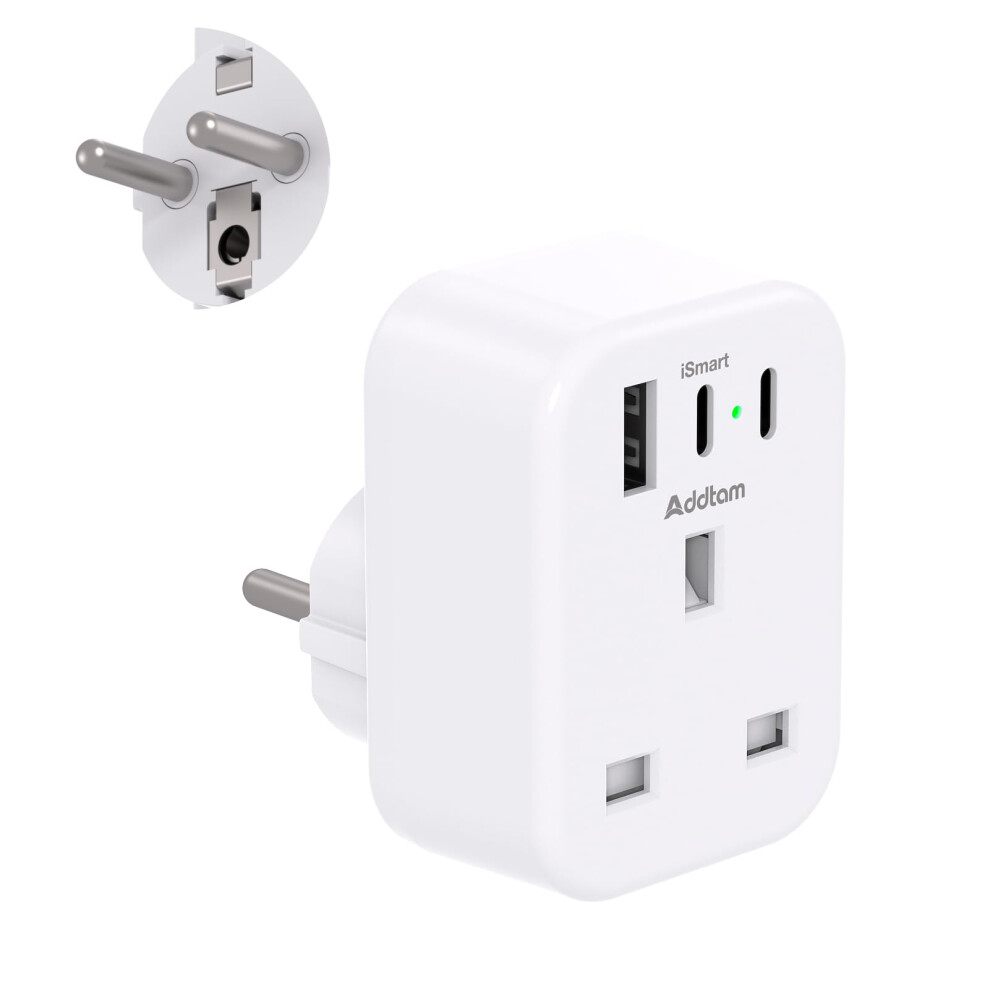 Uk To European Plug Adapter With 3 Usb Ports(2 Usb C), Eu Schuko Travel Adaptor For Germany France Spain Turkey Russia Iceland Greece Poland Portugal 5004840984105