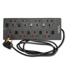 STATUS Black Multi Plug Extension | 8 Socket Extension Cable | 2m Extension Lead | Individually Switched with Neon Indicator | S8WBSPINDSSX4
