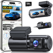 GKU 4K+4K Dash Cam Front and Rear, STARVIS 2 Sensor, 5.8GHz WiFi 6 Up to 20MB/s Download, HDR Night Vision, Dash Camera for Cars with GPS, Voice Cont