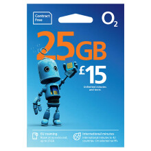O2 SIM Card UK & Europe Prepaid PAYG with 25GB data, unlimited minutes & text bundle for 30 days - worth 15