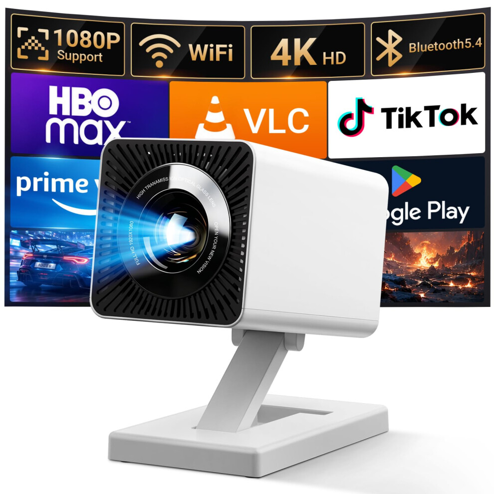 Mini Projector For Bedroom Portable With Wifi 6 And Bluetooth 5.4 Built-In Apps 1080P 4K Support Movie Auto Keystone Ceiling Projector 5002237112780