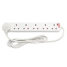 STATUS 6 Socket Surge-Protected Extension Lead, 2m Cable with Neon Power Indicator, 13A 3120W Rated Multi-Plug Strip, White (S6W2MSPS12)