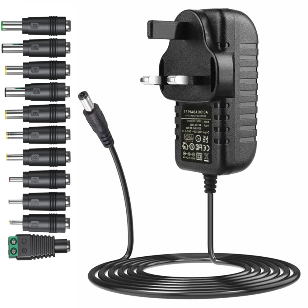 12V 3A Ac Adapter Power Supply With 11 Changeable Dc Plugs Ac230v To Dc 12Volt 3Amps 2.5A 2A 1.5A 1A 0.5A Power Adapter Cord Charger Inverter Transfo 5007533121955