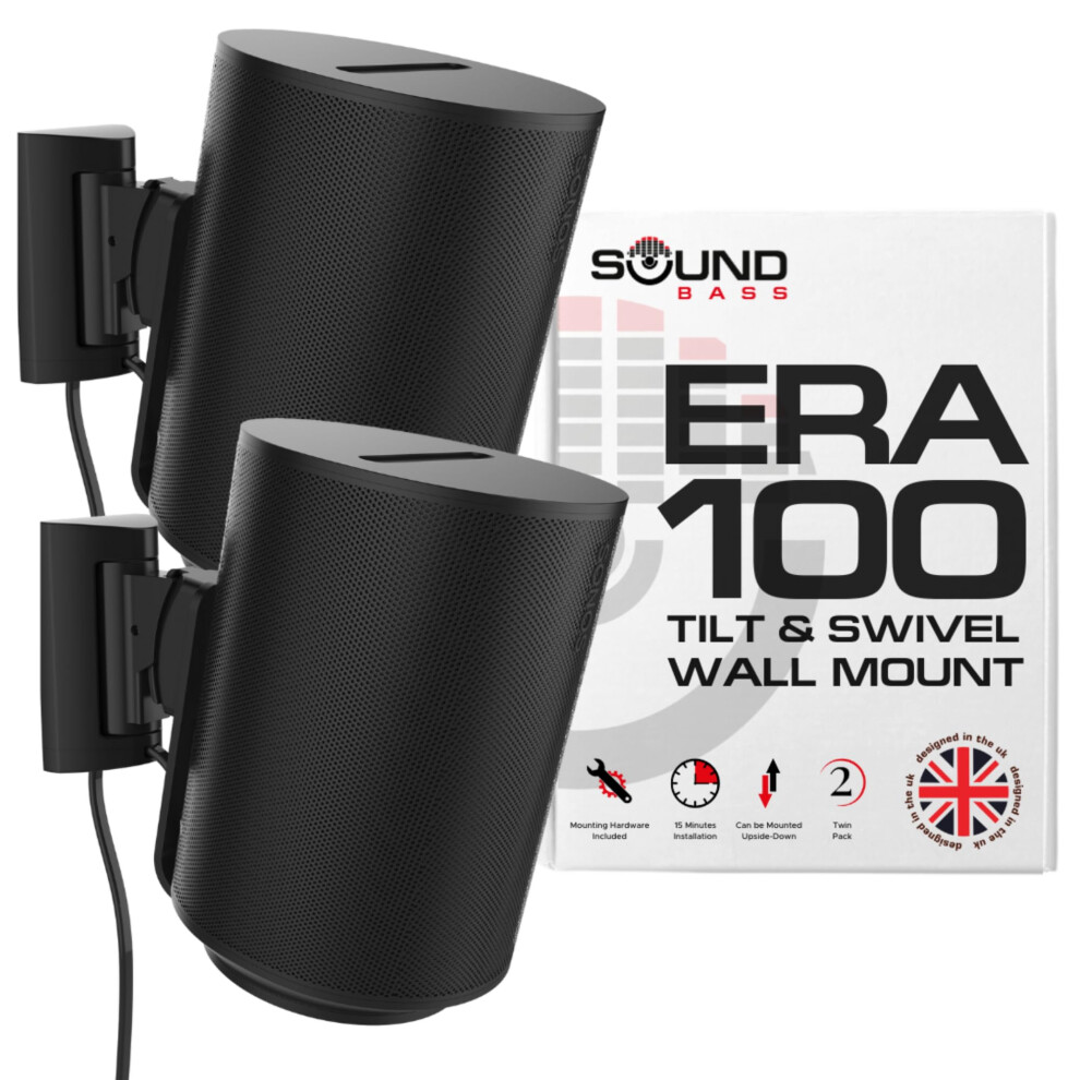 Sound Bass Era 100 Wall Mount Bracket, Tilt And Swivel, Twin (2Pcs), Compatible With Sonos Era100 & Era 100 Sl, Effortless Installation, Inclu Black 5000574547357