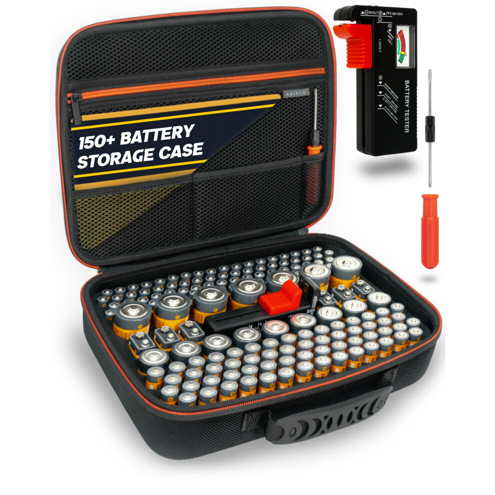 Akielo+ Battery Storage Case (Max Edition Â Holds 150+) With Battery Tester And Screwdriver Included Â Clutter-Free Battery Organiser Storage Case 5002959638698