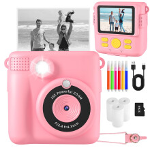 Kids Instant Print Camera, 1080P HD Digital Camera with 32G TF Card & Color Pen, Portable Toy Birthday Gift for 3-10 Year Old Girls