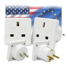 STATUS International and European Travel Adaptor Set with Storage Tube, Dual Plug Power Adapters for Worldwide and EU Socket Compatibility, White, 2