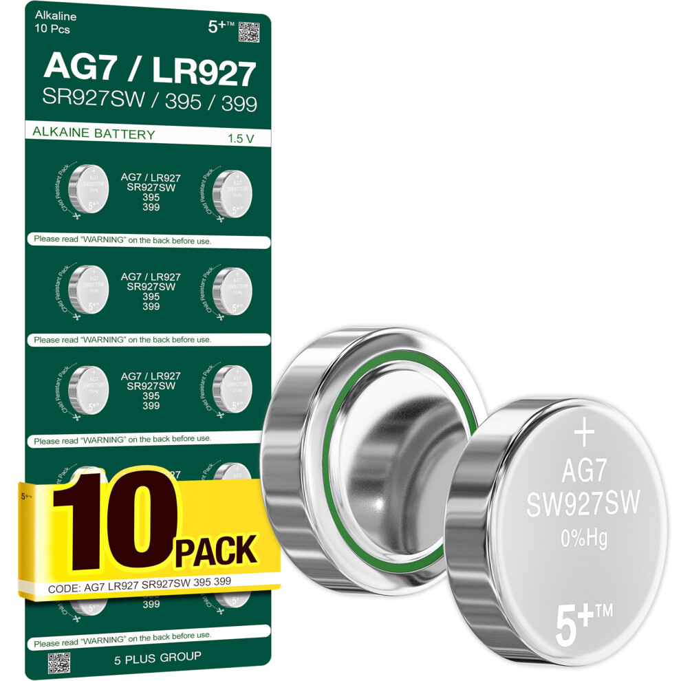 5Plus Group 10 Pcs Ag7 G7 Lr57 Lr57sw Lr926 Lr926sw Sr926w L926e Lr927 Lr927sw 395 399 1.55V Button Cell Watch Batteries 5009793874886