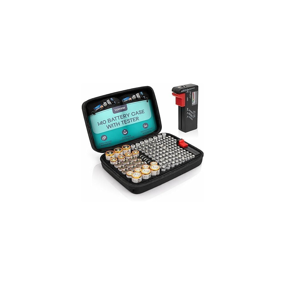 Tanness 140 Battery Organizer Storage Case with Tester - Large Capacity Black - Image 7