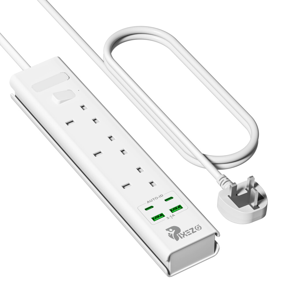 Extension Lead | Extension Lead With Usb Slots | Surge Protected Extension Board With 3 Ac Outlets And 4 Usb Ports (2 Usb A - Iq 2.4A, 2 Usb C - Iq 3 5005676524848