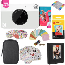 KODAK Printomatic Instant Camera (Grey) Gift Bundle + Zink Paper (20 Sheets) + Case + 7 Sticker Sets + Markers + Photo Album